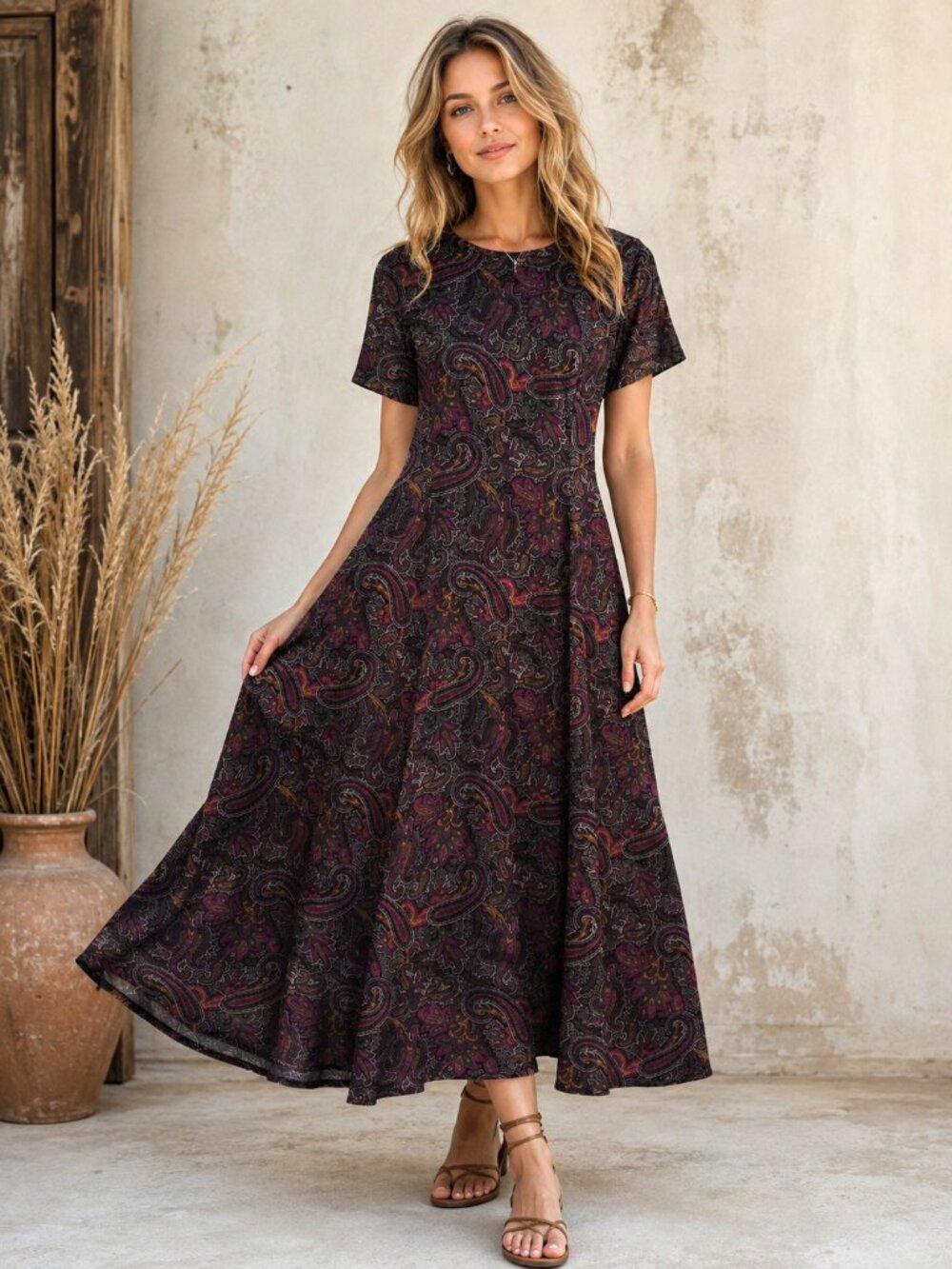 Vintage Susan Bristol Dark Paisley Floral Midi Dress 8